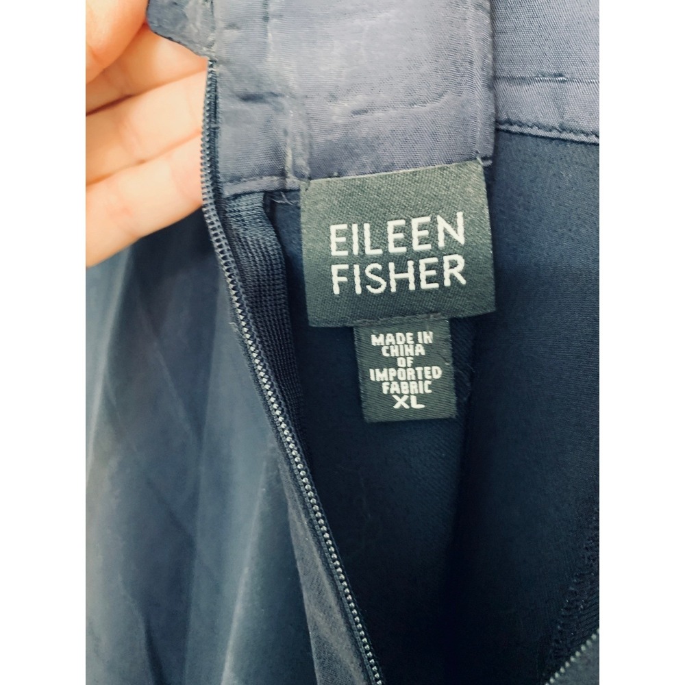 Eileen Fisher Navy Blue Wool Blend Unlined Fit and Flare A-Line Midi Skirt / XL - Picture 3 of 10